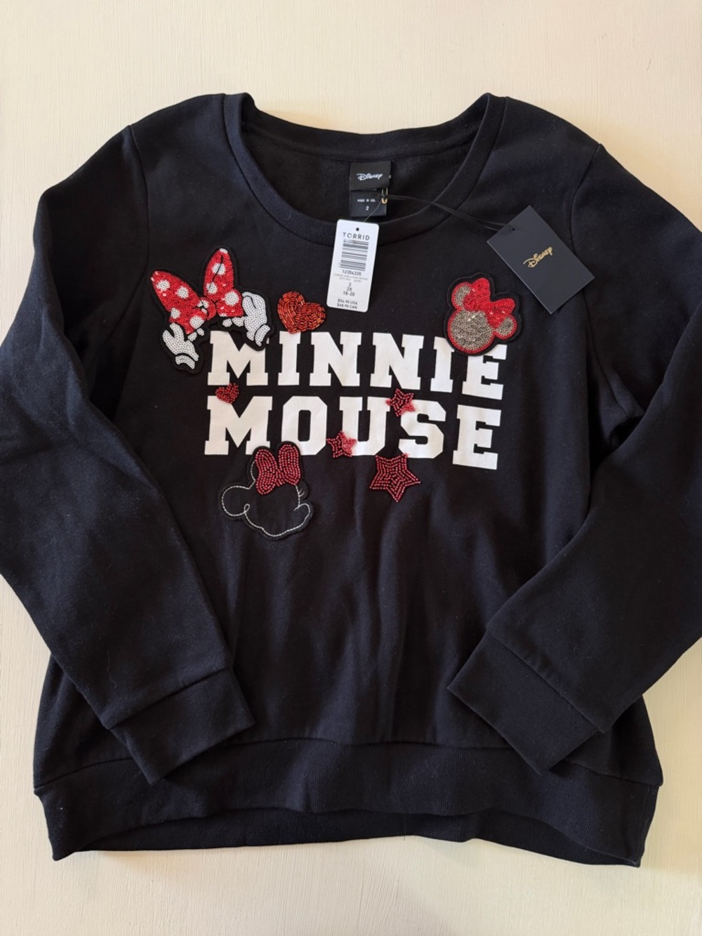 Torrid Black Minnie Mouse Sweatshirt with‎ Red Accents